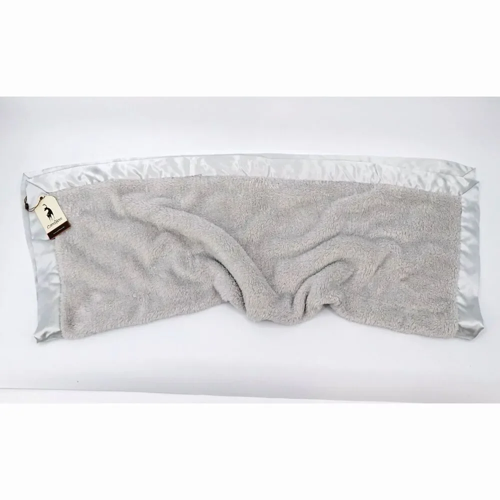Baby Blanket Gray Plush Luxe Satin Trim Neutral Minimalist 30